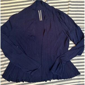 Anthropology Navy Blue Ribbed Knit Shawl Collar Cardigan Sweater Peplum‎